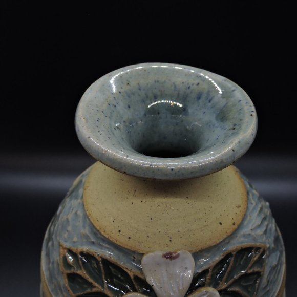 Stoneware Banded Glaze Magnolia Flower Vase Signed - Picture 8 of 15